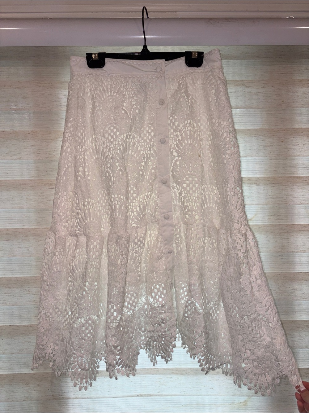 White Lace Button-Front Midi Skirt